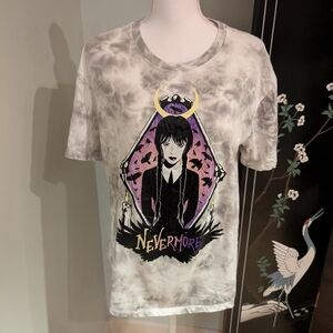 Wednesday Addams Nevermore Graphic Womens Juniors XXL Tee Shirt Gray Purple 105